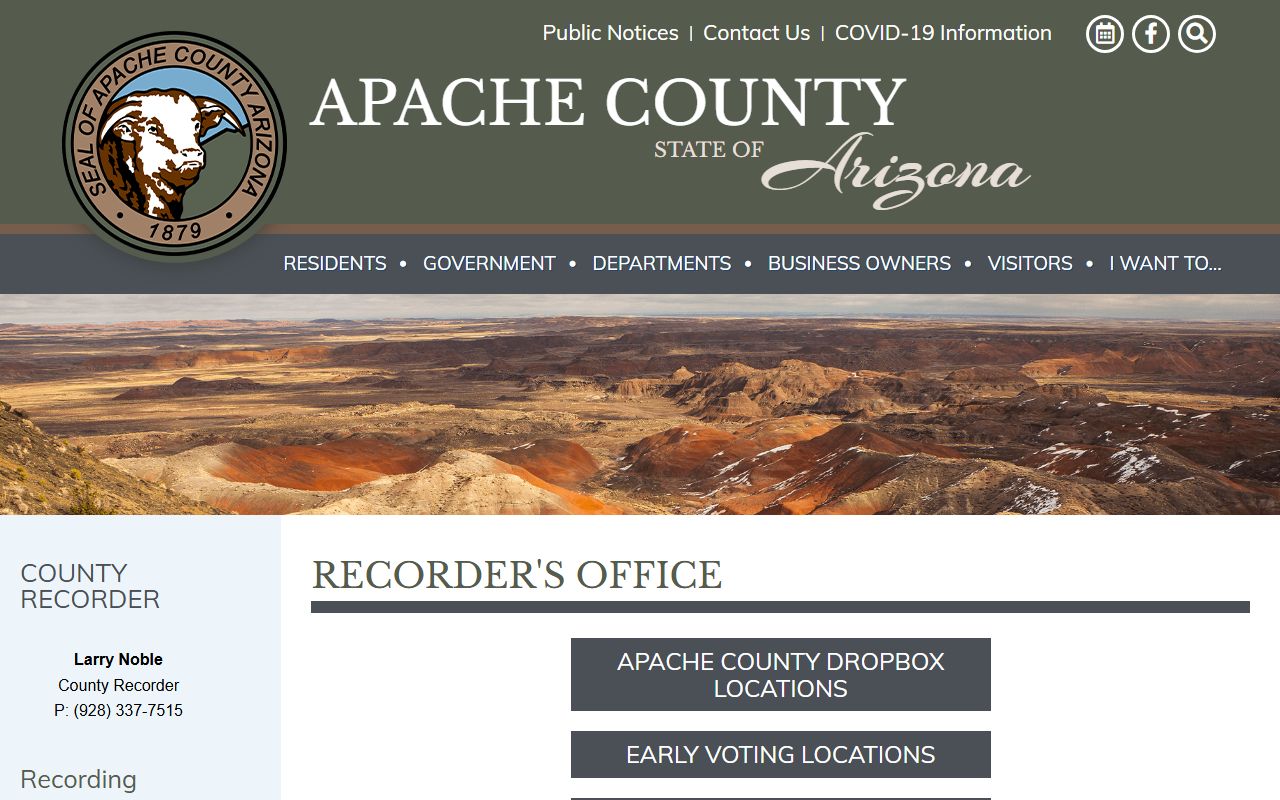 Apache County Recorder office website for property and genealogy records