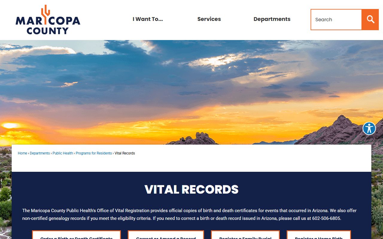 Maricopa County Office of Vital Registration website for obituary and death records